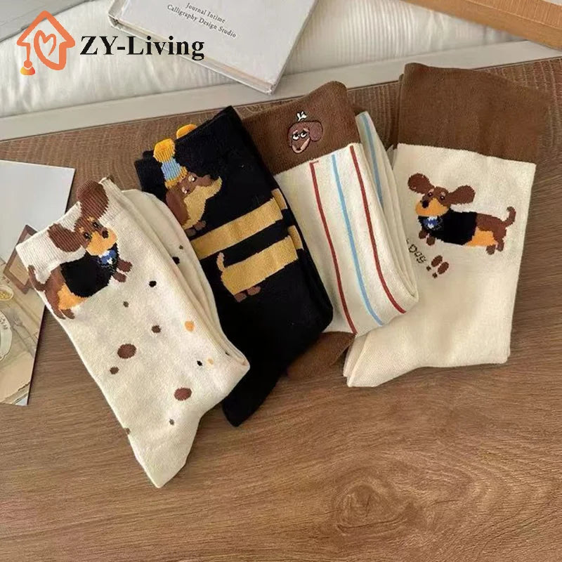 1Pair Funny Dachshund Animal Cotton Socks Sausage Dog Cartoon Print Socks Cute Couple Sock Quake