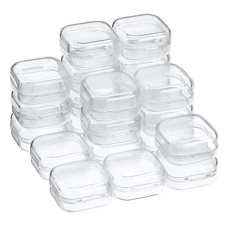 100/1PCS Mini Plastic Storage Box Transparent Dustproof Jewelry Container Portable Earring Ring Earplugs Packaging Storage Box Quake Clear 1PC