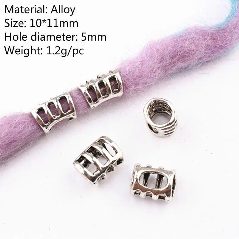 5Pcs Metal Hair Rings Beads Cuffs Tubes Charms Hair Braider Tool Dreadlock Dread Hair Braids Jewelry Decoration Accessories Quake NO.5 5pcs