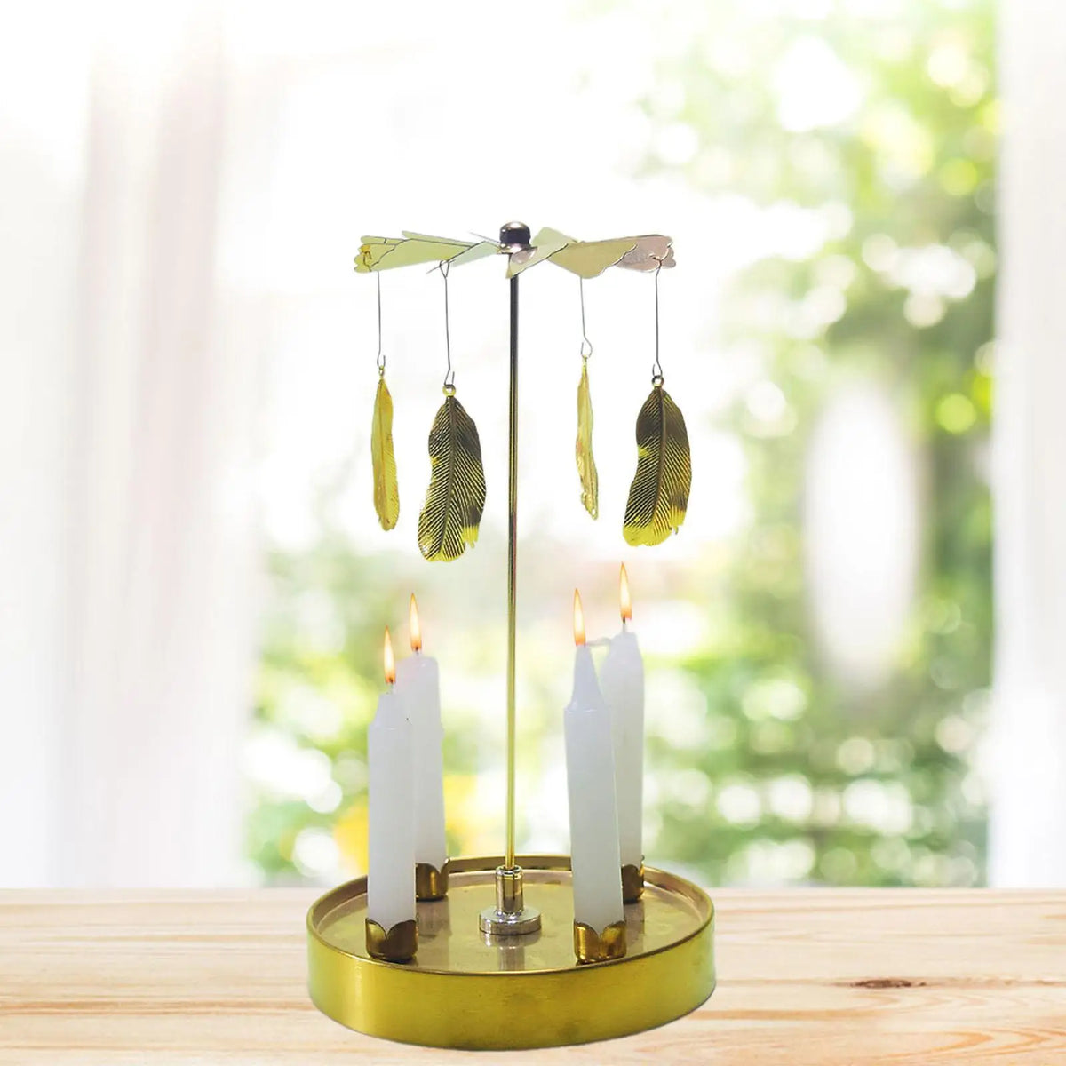 Spinning Candle Holder Party Decor Table Centerpiece Rotating Candle Holder for Christmas Wedding Living Room Friends Gathering Quake Feather pattern