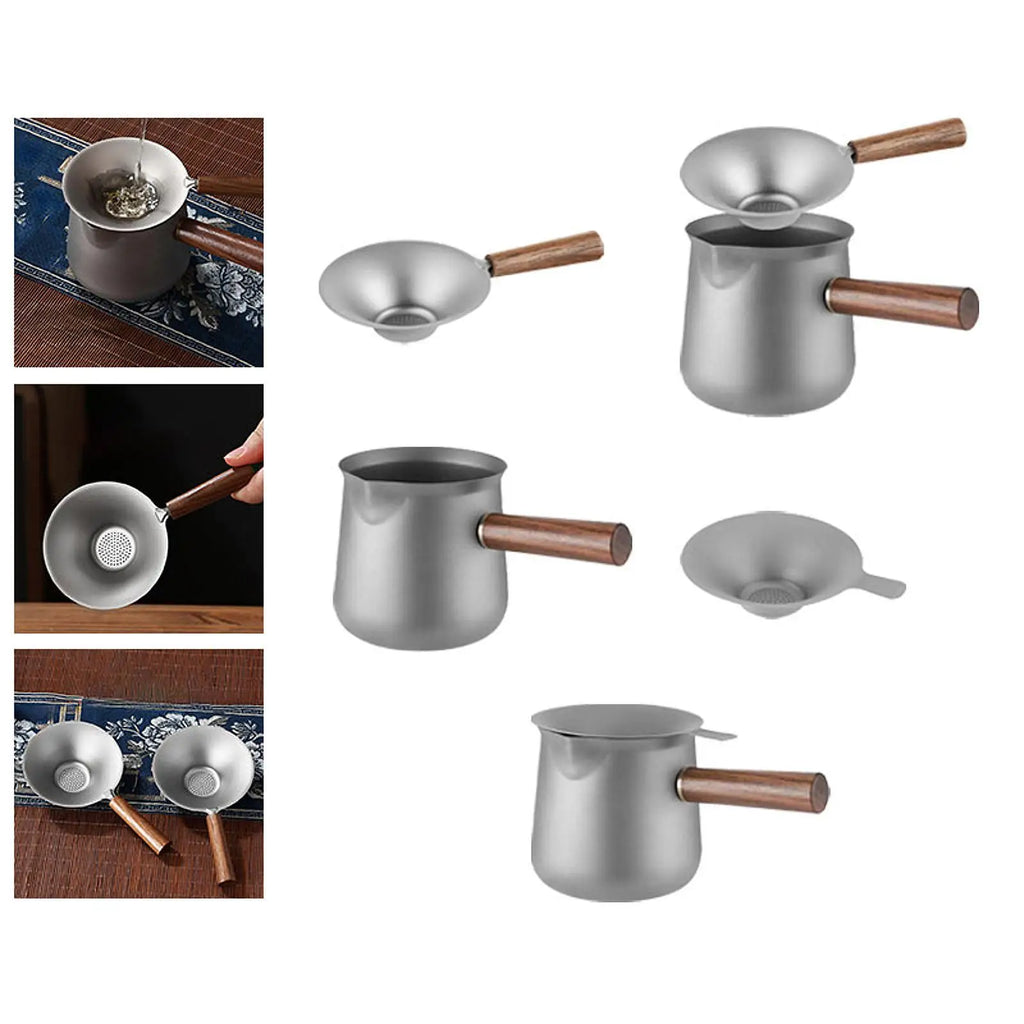 Titanium Tea Maker with Side Handle Fair Cup Multipurpose Kungfu Teapot for Stovetop 11 oz for Office Restaurant Outdoor Camping Quake