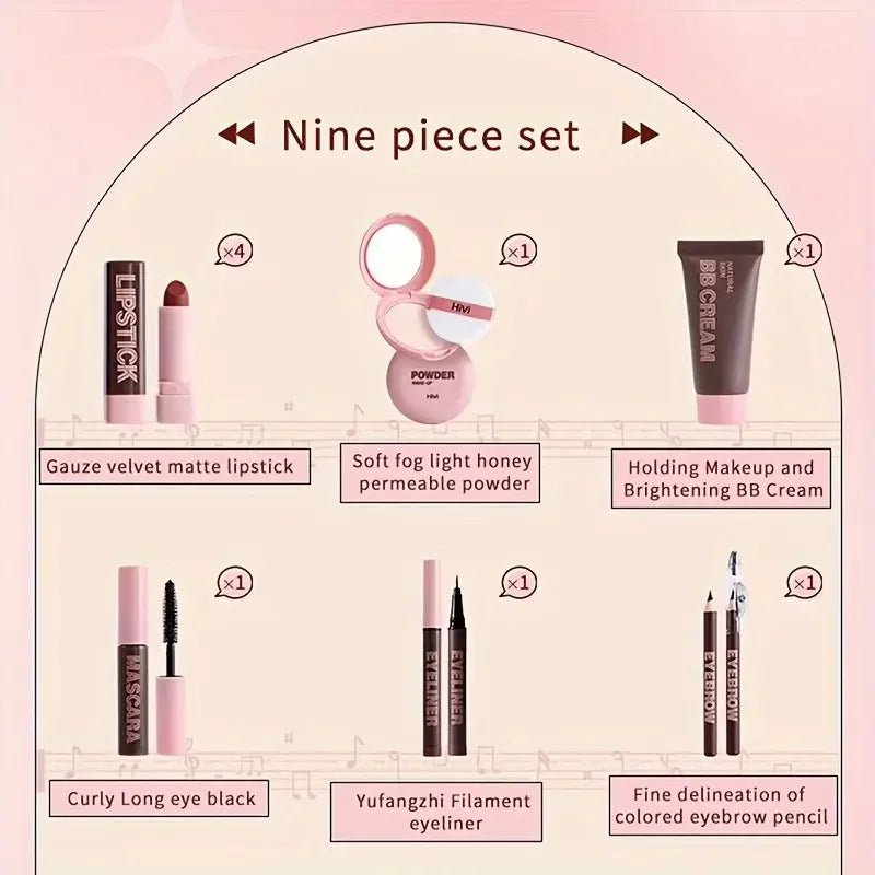 9piece Makeup Gift Box Powder Glue Record Limited Lipstick Powder Makeup box set Valentine's Day gift for your wife Cosmetic Kit Quake