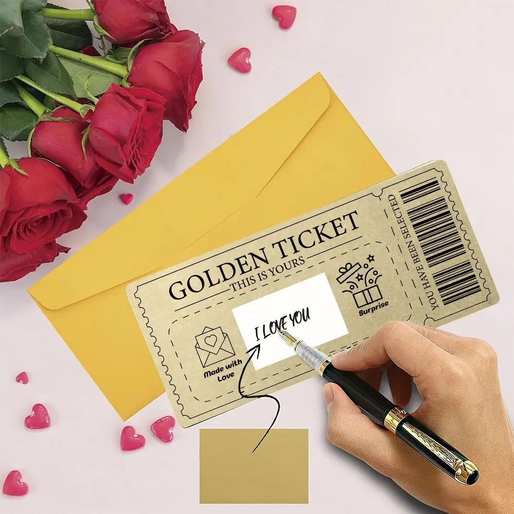 Scratch Off Ticket Golden Ticket Scratch-off Card Raffle Gift with Envelope Scratch-off Card Surprise Party Favor Concert Ticket Quake