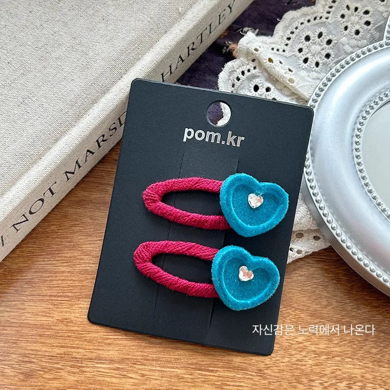 Candy Color Velvet Love Heart Hair Clip Korean Sweet Cute Bangs Hairpin Princess Head Small Side Clip Hair Styling Accessories Quake blue