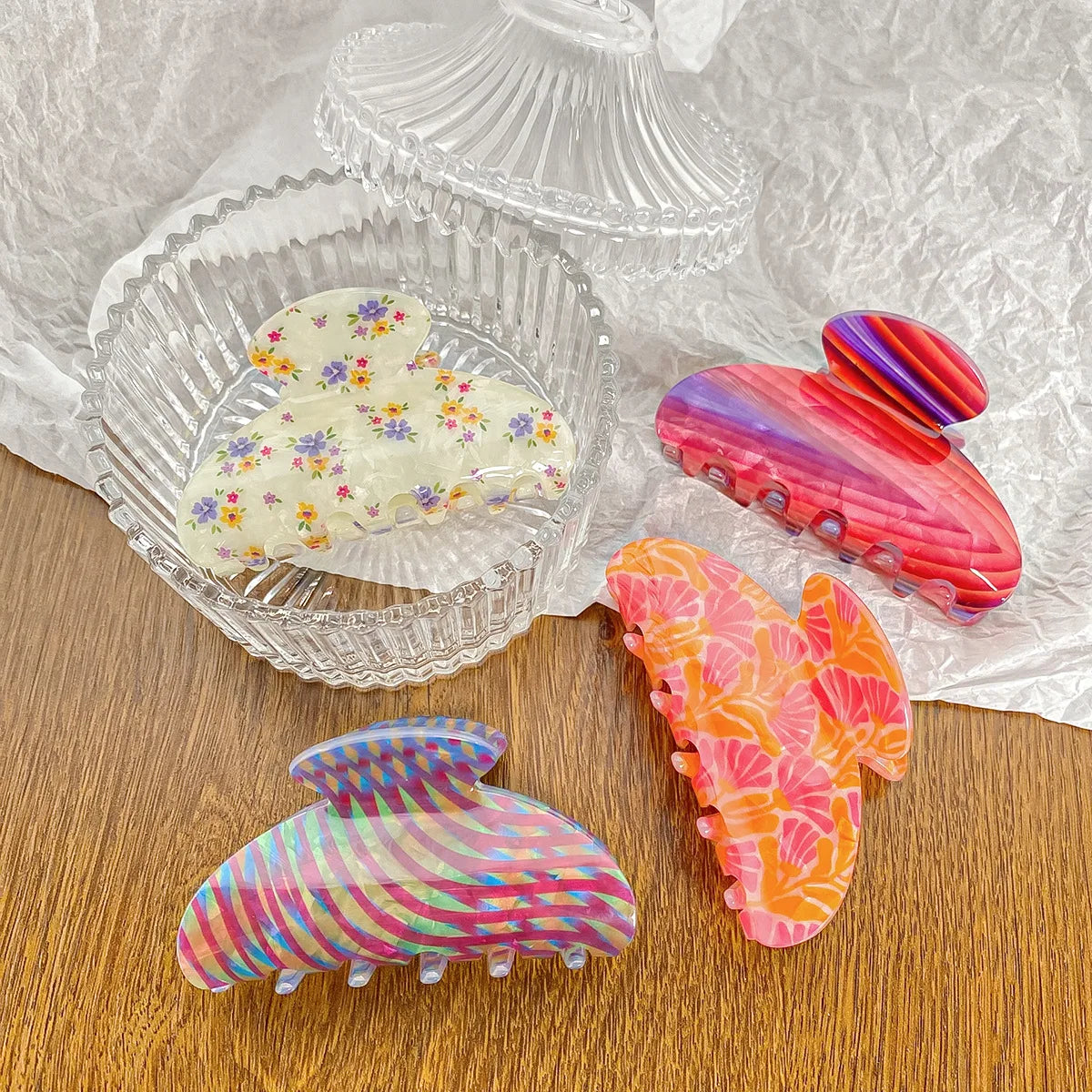 Vintage Floral Hair Claw Women Girls Temperament Elegant Shark Clip Hair Crab Clip Colorful Ponytail Clip Hair Style Accessories Quake