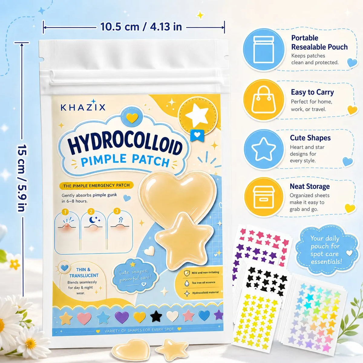 240/1200pcs Star Pimple Patches For Face Hydrocolloid, Absorbing Cover, Tea Tree, Hydrocolloid Acne Patch, Cute Star Pimple Quake
