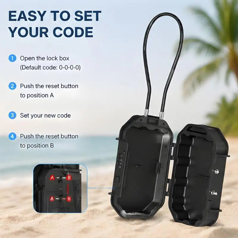 Portable Combination Lock Box with Cable for Beach and Pool, Hard Shell Valuables Storage Case for Phone Cash Cards, Travel K1KF Quake