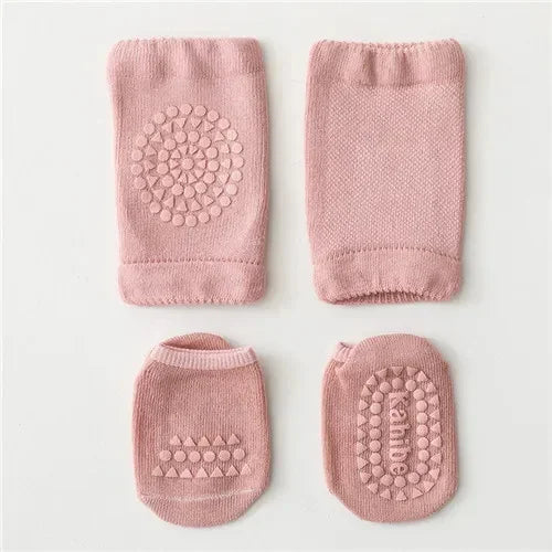 2Pcs Slip Toddler Anti Sock For Girls Boys Soft Newborn Baby Girl Boy Sport Socks and Knee Infant Set Summer Spring New Quake B284 Pink 0-12Months(S)