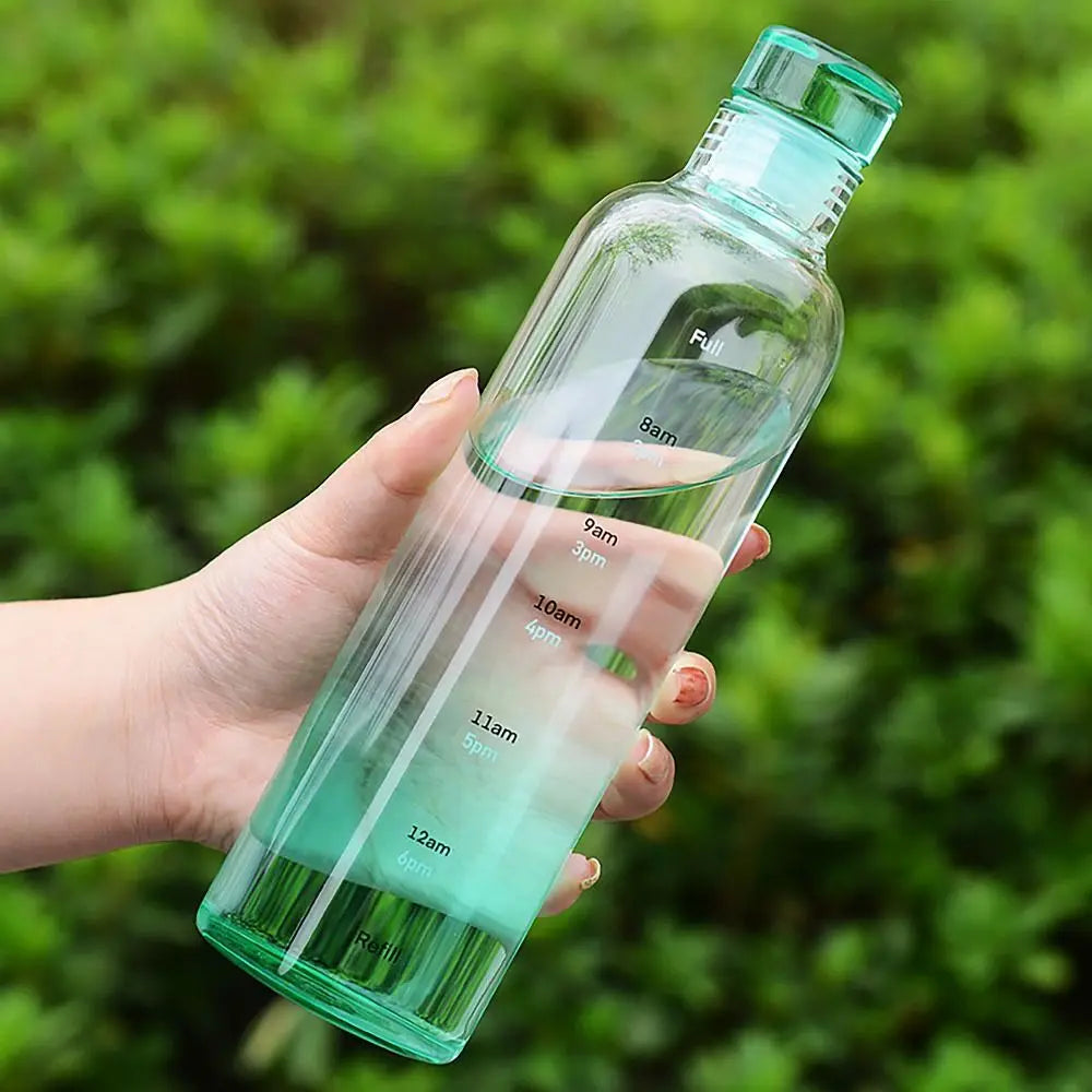 INS Style 500/750ML Water Bottle Leakproof Timescale Juice Bottle Transparent Drinking Cup for Outdoor Sports Quake GREEN-500ML