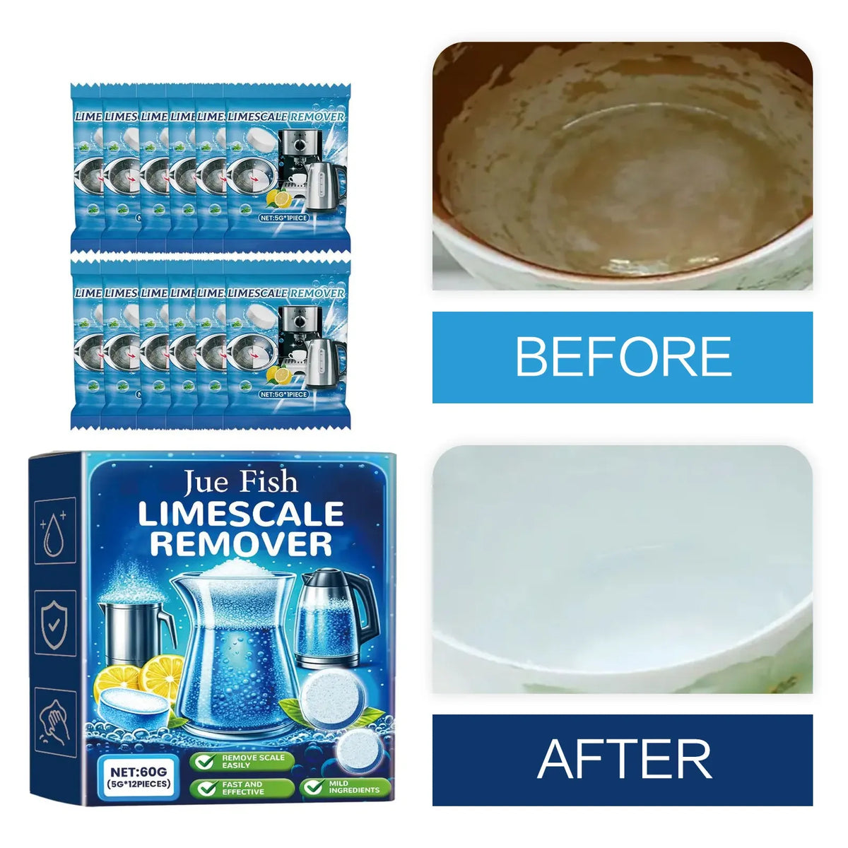Teapot Scale Cleaner Kettle Descaler Remove Tea Stains Food Grade Drinking Machine Decontamination Water Bottle Cleaning Tablets Quake 60g Boxed