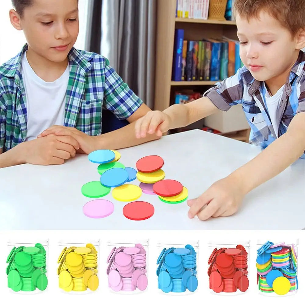 100pcs Plastic Counting Chips Addition Subtraction Operation Board Games Tokens Counting Toy Colored Round Teaching Tool Quake