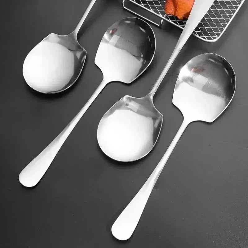 4/1Pcs Large Stainless Steel Spoon Long Handle Soup Spoons Round Scoops for Dinner Dessert Hot Pot Colander Kitchen Tableware Quake
