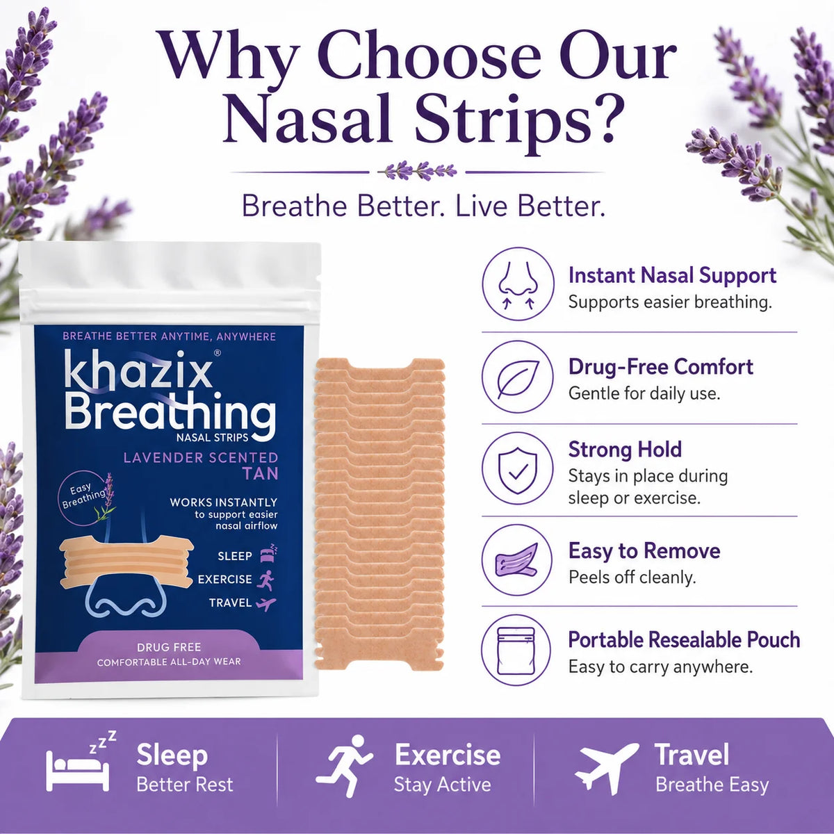 30PCS Menthol Nasal Strips for Easier Breathing, Comfortable Nose Strips for Sleep Exercise Travel Daily Use Quake