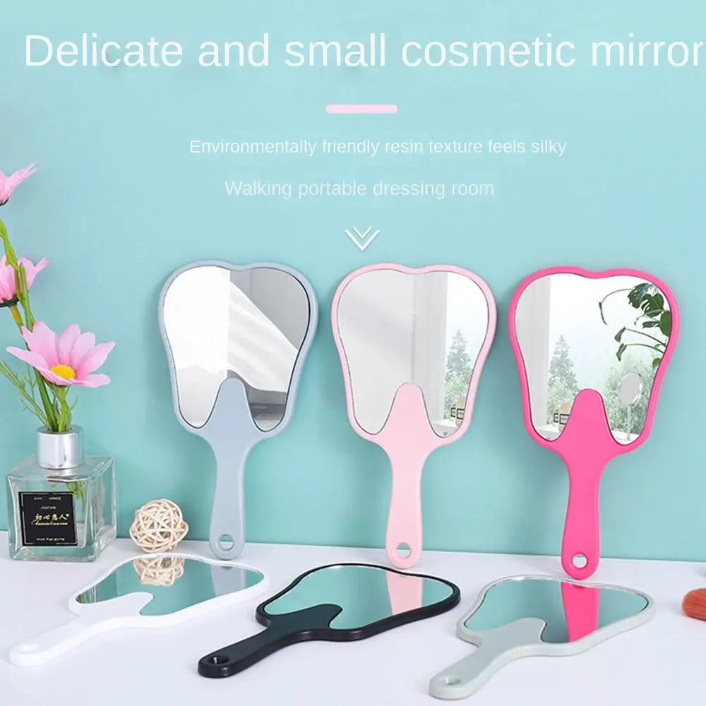 Practical Tooth Shaped Handheld Mirror PVC High Definition Makeup Mirror Dental Mirrors Gift Quake