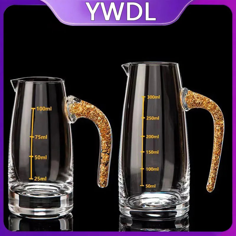 YWDL Lead-Free Crystal Glass Liquor Dispenser 100/300ml Measuring Pot Gold Foil Sake Small Wine Pot Container for Wine Bottle Quake