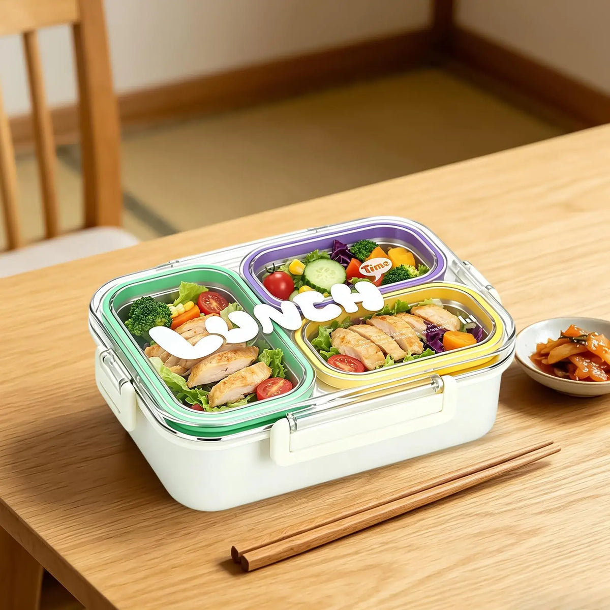 Stainless Steel Lunch Box 3 Compartment Leak Proof with Lid for Adults School Camping Spring Trip Commuting Picnic Fruits Snacks Quake