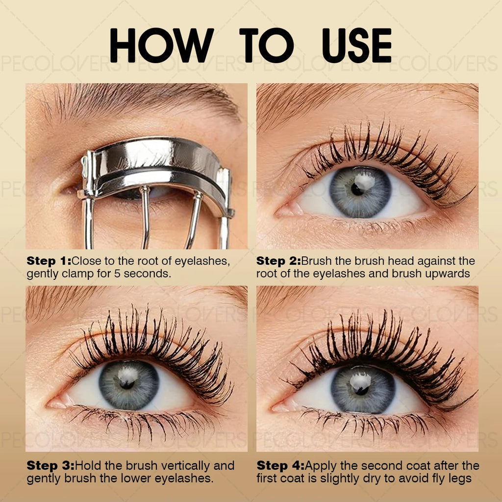 4D Silk Fiber Mascara, Waterproof Lengthening Curling, Waterproof Clump-free Long-lasing, with Thin Brush, Beginner-Friendly Quake