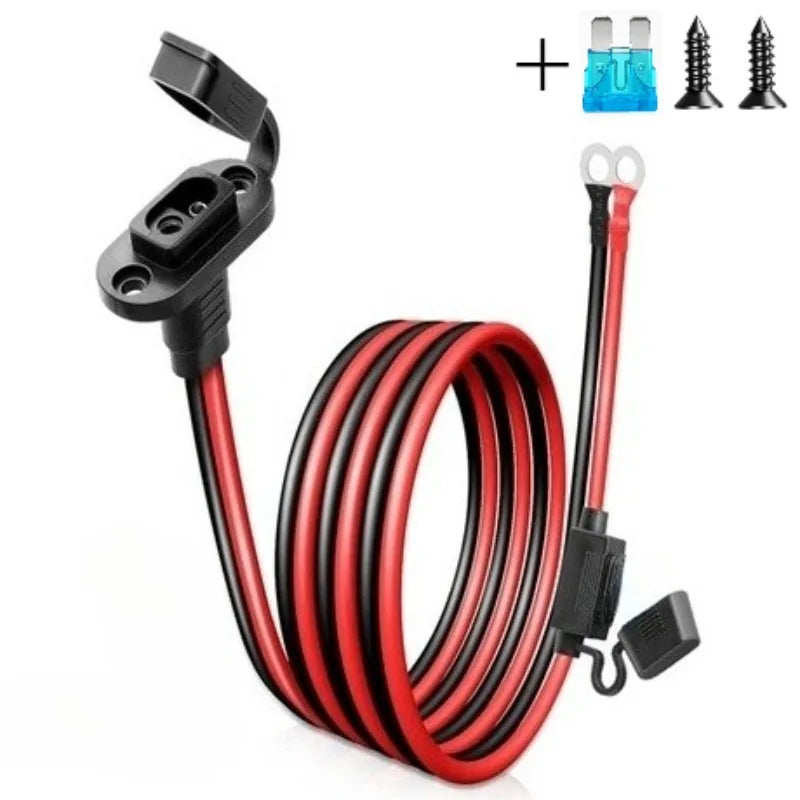 12AWG Heavy‑Duty SAE Sidewall Port with Fuse/Dust Cap Quick Disconnect Cord to O‑Ring Terminal for Motorcycle Battery Charging Quake Brown 1M M8