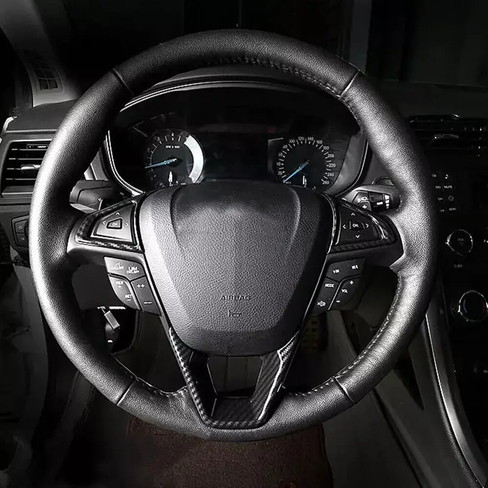 For Ford Mondeo Fusion EDGE 2013-2020 Ford Galaxy S-Max ABS Carbon Fiber Style Inner Car Steering Wheel Cover Trim Frame Decor Quake