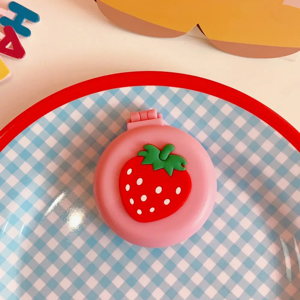 New Strawberry Folding Air Bag Combs with Mirrors Compact Pocket Size Travel Hair Brush Cosmetic Mirrors Head Massager Relaxing Quake pink strawberry