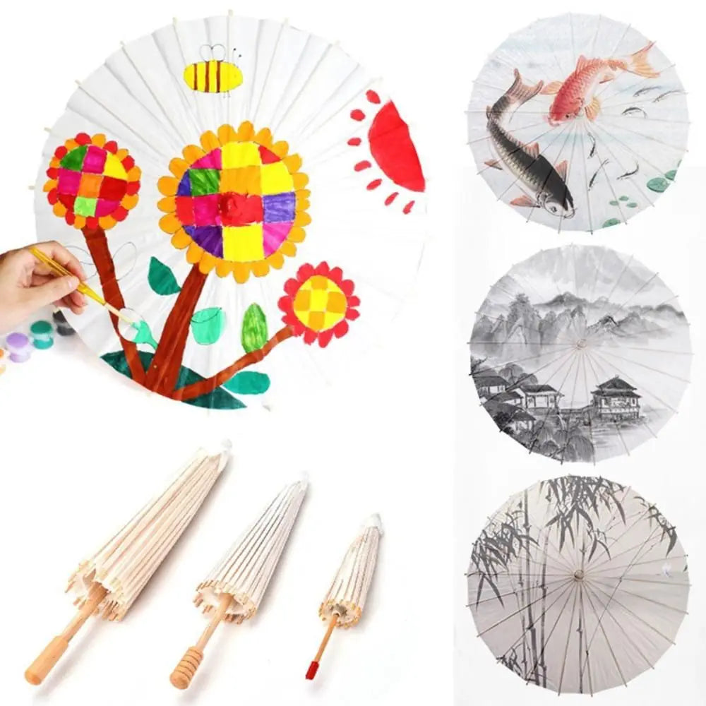 1Pcs Dia 20/30/40/60cm Paper Umbrella Traditional White Long-handle Painting Supplies Blank DIY Handmade Photography Prop Quake