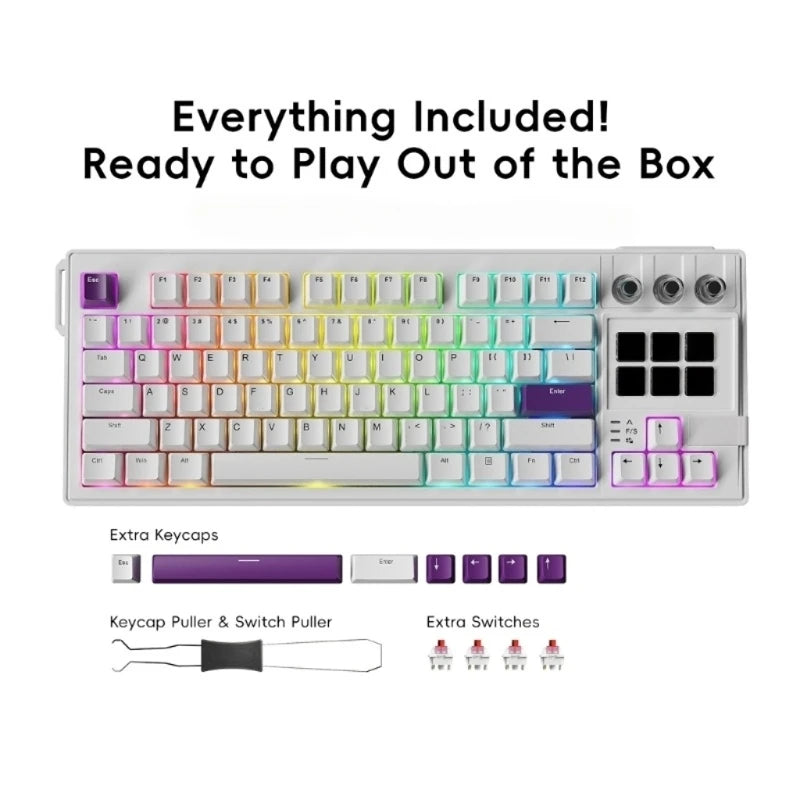 Gaming Keyboard with LCD Display Pads, 3 Pressable Knobs, Changeable Contact Mounts and Color Desk Lighting for Desktop Use K1KF Quake