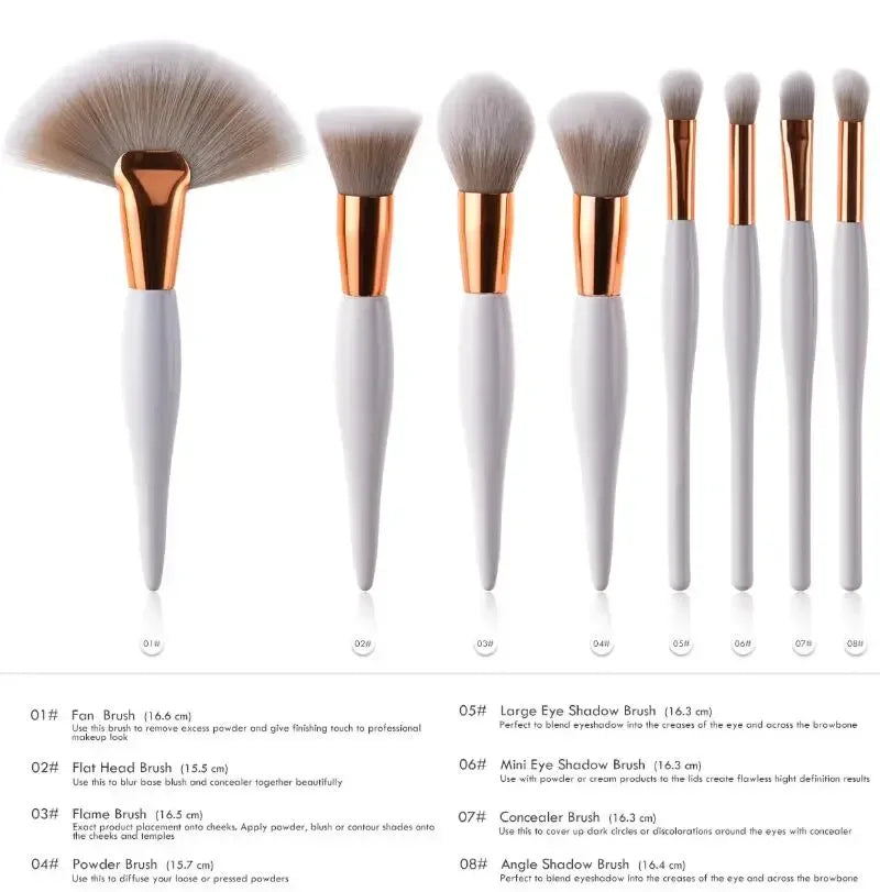 4/8pcs Makeup Brushes Set Eye Eyebrow Fan Shape Brush Long Handle Eye Concealer Professional Make Up Brushes Quake White 8Pcs