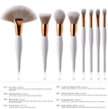 4/8pcs Makeup Brushes Set Eye Eyebrow Fan Shape Brush Long Handle Eye Concealer Professional Make Up Brushes Quake White 8Pcs