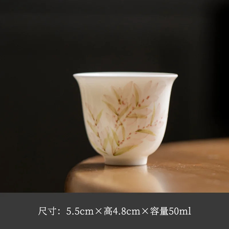 White Porcelain Hand-painted Wisteria Flower Tea Cup Ceramic Tea Cup, Thin-walled Kung Fu TeacupЧайная чашка Quake Sheyu Tea Cup