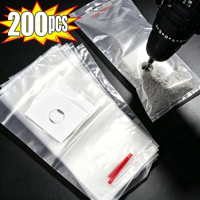200/10PCS Electric Hammer Dust Bags Self-Adhesive Dustproof Collector Drilling Holes Dust Catcher Bags Power Tool Accessories Quake