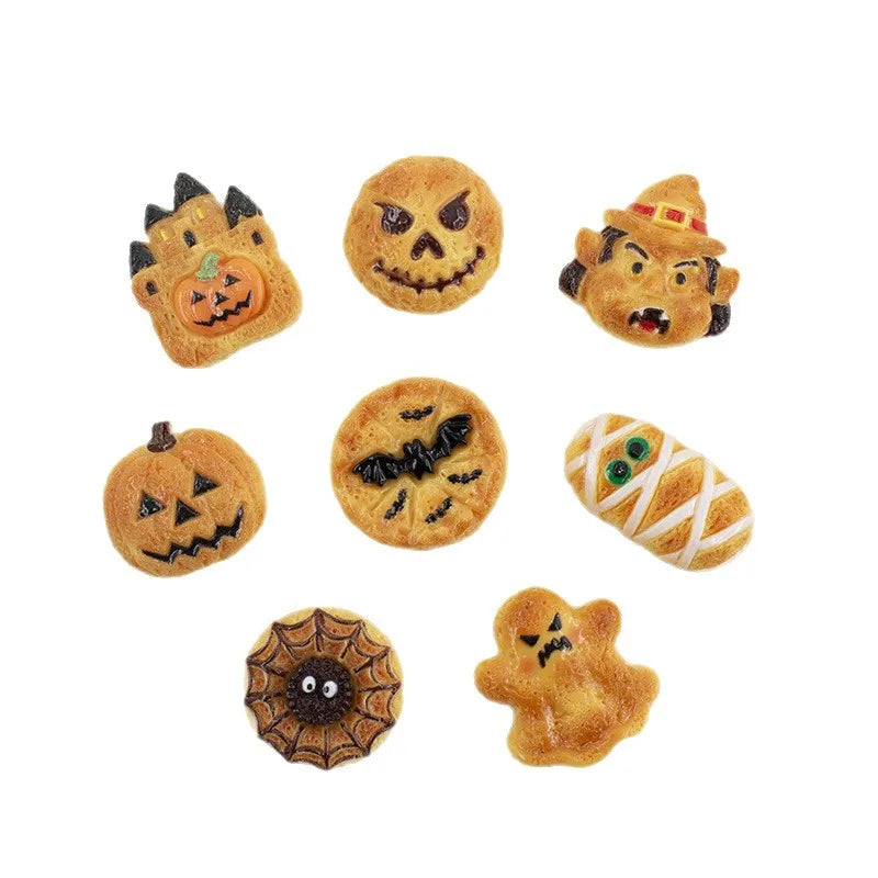 20Pcs Halloween Pumpkin Ghost Spider Biscuits Bread Resin Cabochon Flatback Figurines DIY Ornament Decor Crafts Accessories Quake