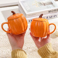 1/2 PCS Cute Pumpkin Ceramic Mug with Lid, 450ml, Coffee Water Milk Oatmeal Cup, Gift for Christmas Halloween Easter Kids Quake 2 pumpkin cups 401-500ml