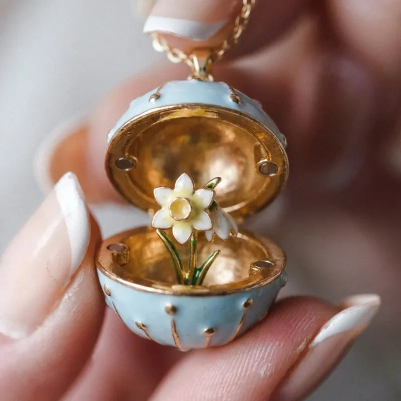 Openable Easter Egg Necklace Exquisite Floral Russian Style Mini Egg Pendant Delicate Fashion Jewelry For Daily Wear Quake