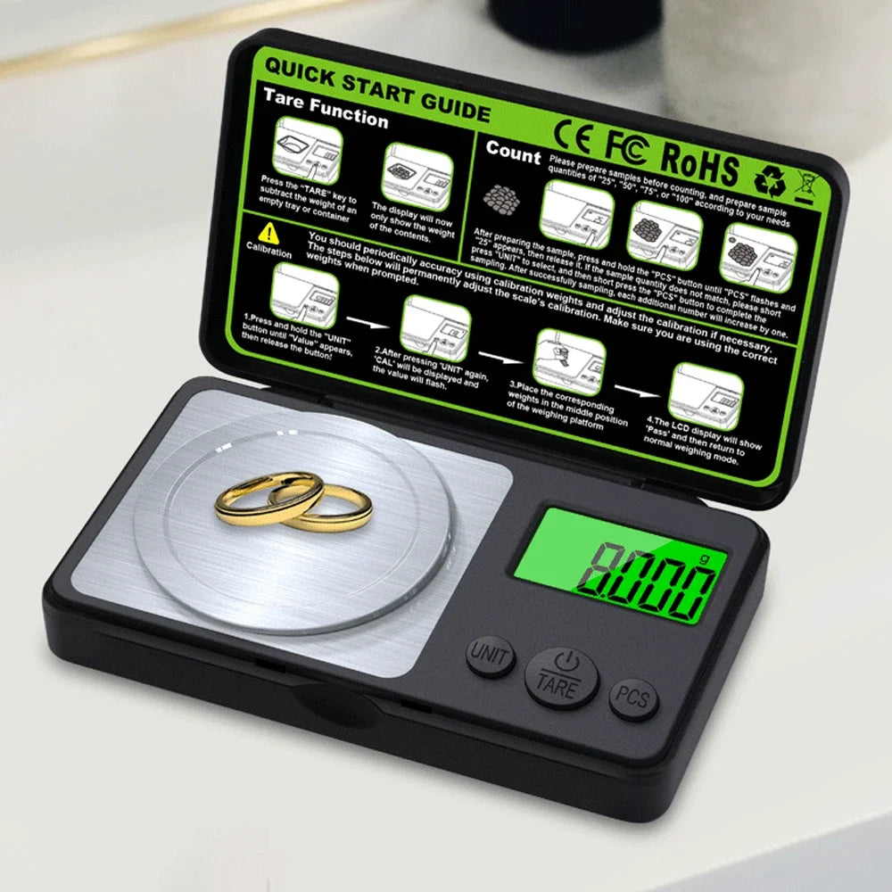 Mini Jewelry Scale 100g/ 0.001g Electronic Stainless Steel Digital Pocket Scale Milligram Balance Kitchen Scale Weighing Tool Quake