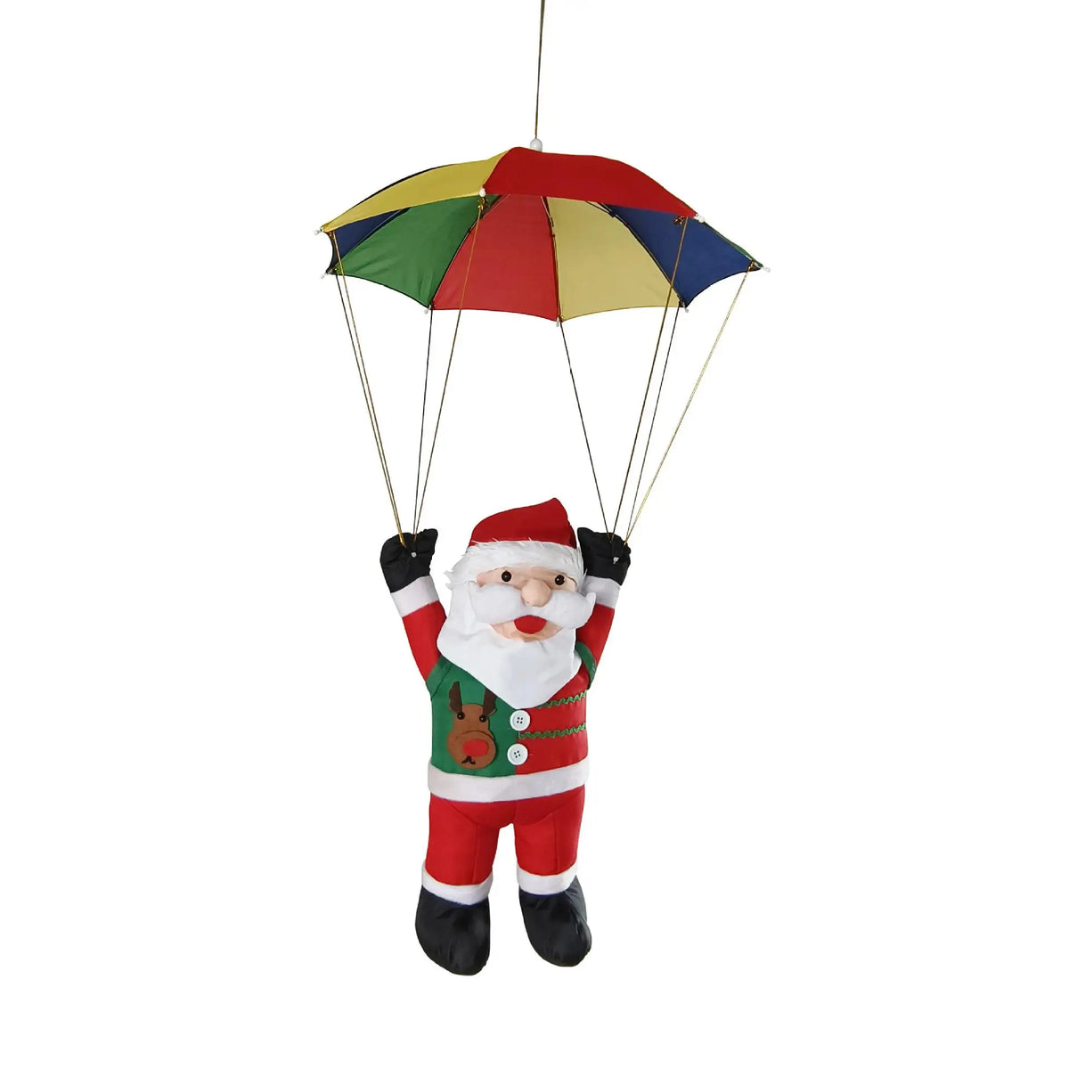 Parachute Santa Claus Hanging Decoration 52cm Umbrella for Fence, Porch Xmas Toys Gift Versatile 43.3inch Long Quake