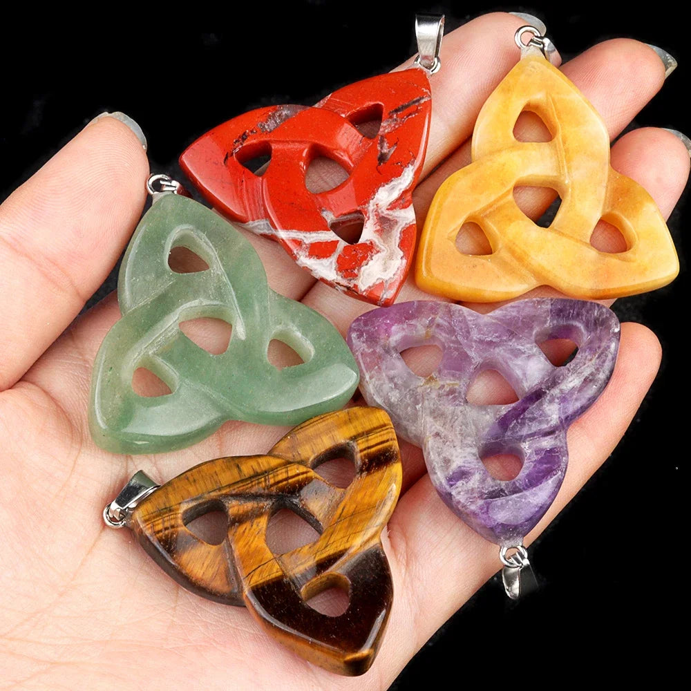 Hot Sale Witch Knot Pendant Necklace Natural Stone Rose Quartz/Amethyst Irish Pendant Lucky Gift For Women And Man Quake