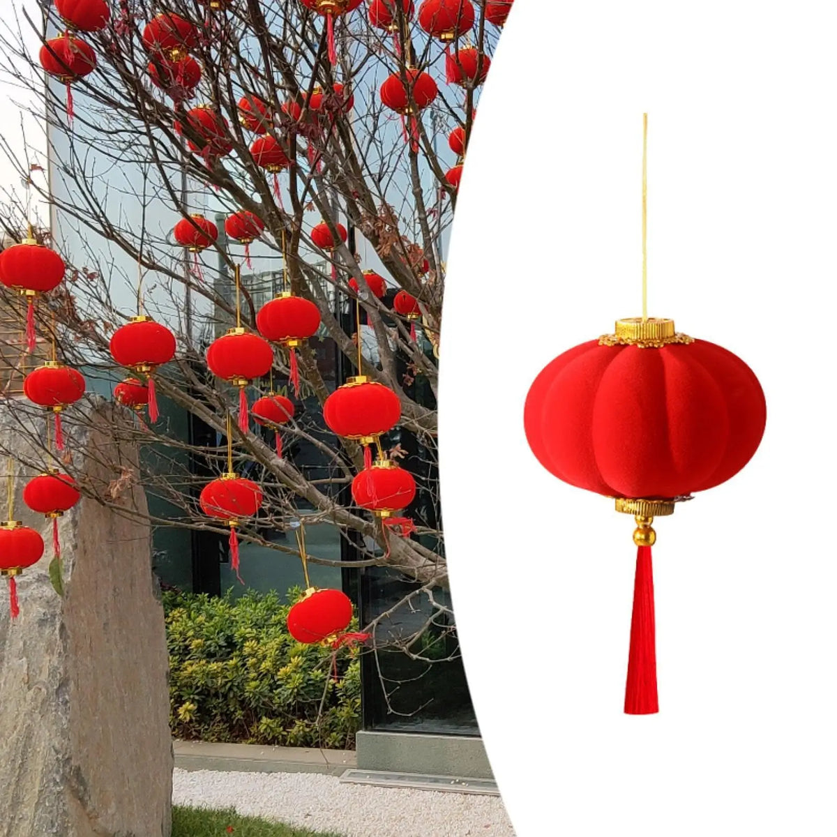 Small Chinese Lanterns Lucky Flocked Art Deco Hanging Ornaments for New Year Spring Festival Home Decor Quake