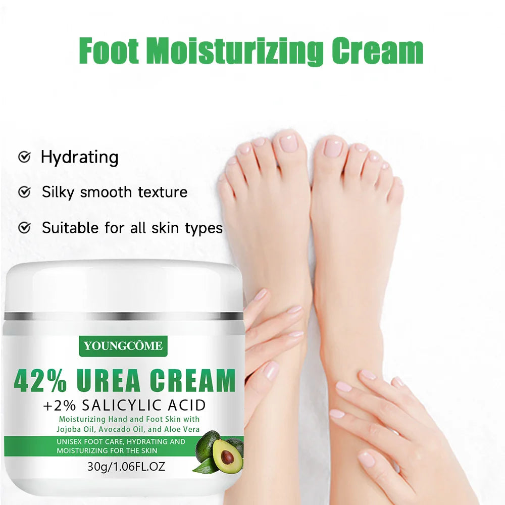 YOUNGCOME 42% Urea + 2% Salicylic Acid Avocado Foot Cream – Intensive Moisturizing Calluses & Dry Skin Hands/Feet, All Skin Quake