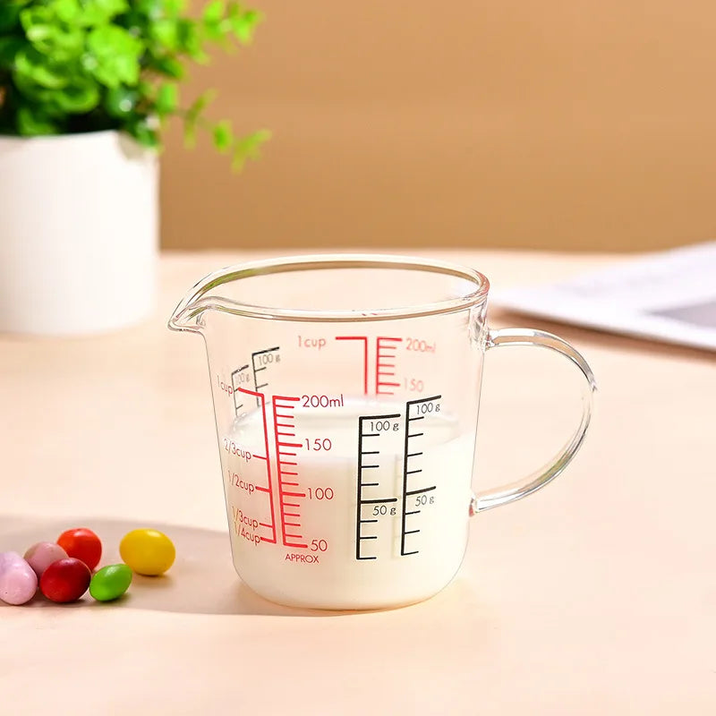 YWDL Heat-Resistant Glass Measuring Cup with Handle Breakfast Milk Cup Microwave Safe for Kitchen Baking Quake 200ML with handle 200-500ml