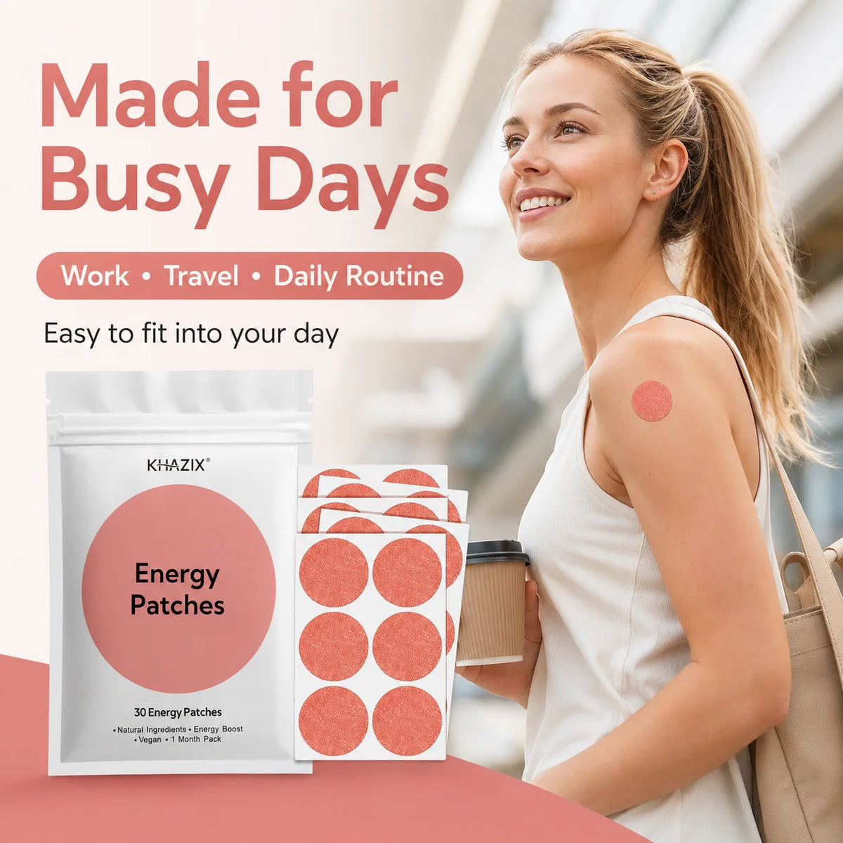 30Pcs Energy Patches Natural Ingredients Vegan Friendly Daily Energy Boost Patch Portable Body Stickers for Work Travel Sports Quake