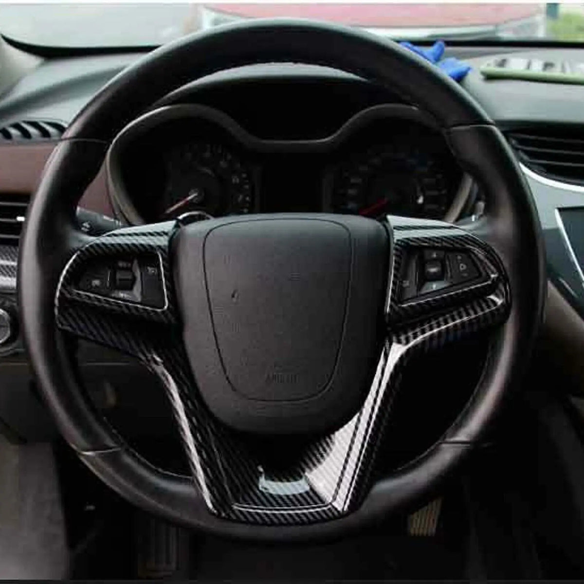 For Chevrolet Malibu 2012-2015 ABS Car Inner Sticker Interior Steering Wheel Cover Trim Frame Decotation Auto Carbon Fiber Style Quake