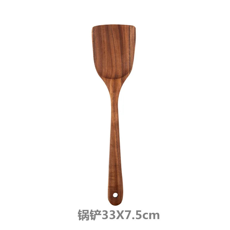 Teak Wooden Spatulas Kitchen Utensils Cooking Utensil Eco-Friendly Wood Spatula for Non Stick Cookware Quake 33x7.5cm
