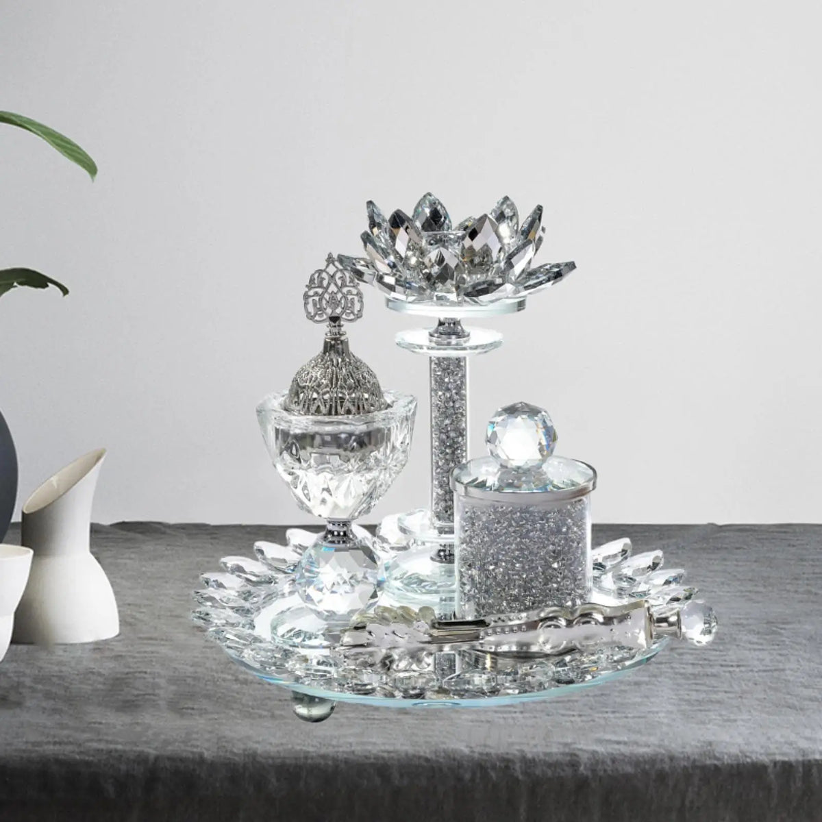 Glass Incense Burner Set with Storage Jar Traditional Clip Friends Gift Censer for SPA Cafes Holiday Home Fragrance Living Room Quake