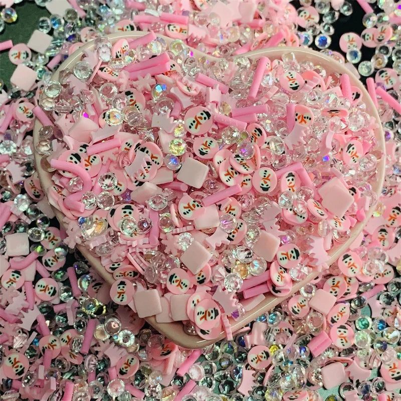 100g/Lot Pink Christmas Themed Snowman Clay Gingerbread Man Slices Mixture Rhinestone Candy Sprinkles for Decoration DIY Crafts Quake 22