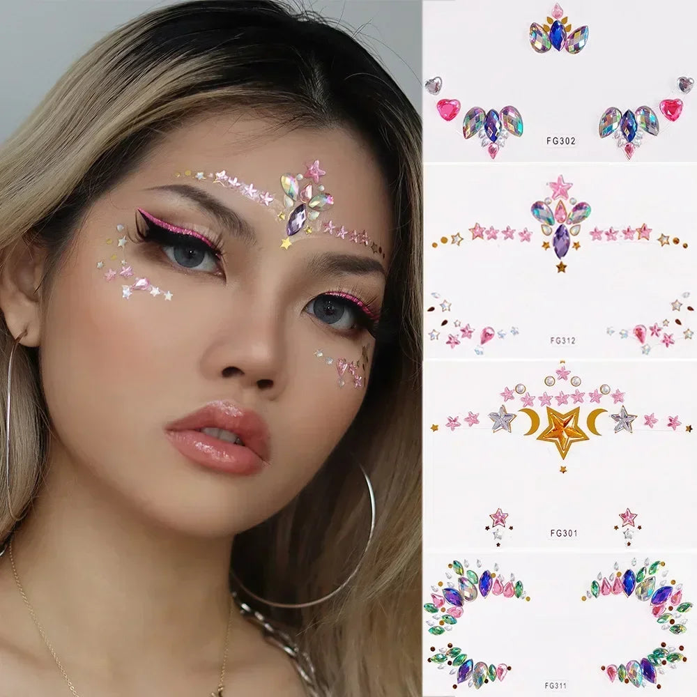 3D Face Gems Jewels Sticker Shiny Face Decoration Rhinestones Sticker Festival Body Art Decoration Diamond Music Festival Tattoo Quake