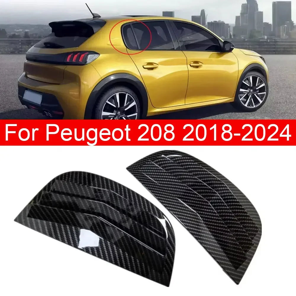 For Peugeot 208 2018 2019 2020 2021 2022 2023 2024 Car Rear Louver Window Side Shutter Cover Trim Sticker Vent Scoop Carbon ABS Quake