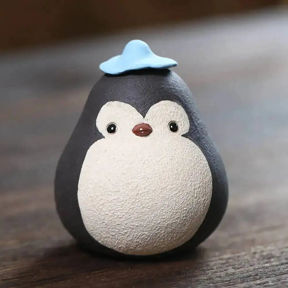 Yixing Zisha Tea Pet Penguin Eggplant Ornament Handmade Powder Clay Sculpture Little Chicken Cover Tray Tea Set Tea Play Tea Quake Penguin black