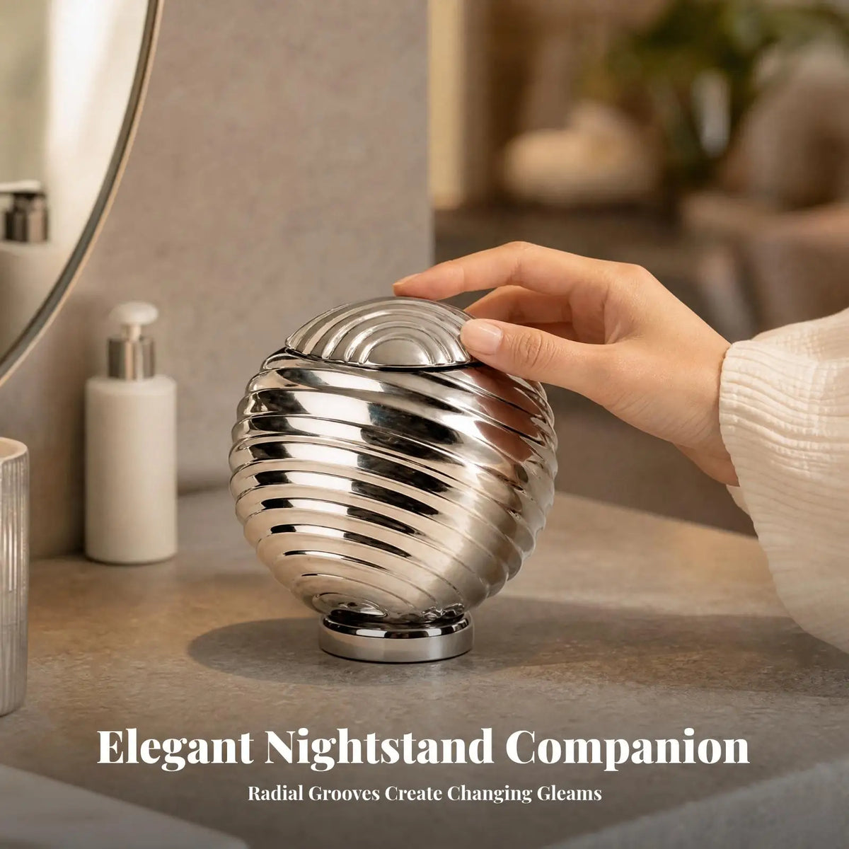 Aluminum Spherical Storage Jar with Raised Swirl Design Airtight Lid for Cosmetic Organizing Quake