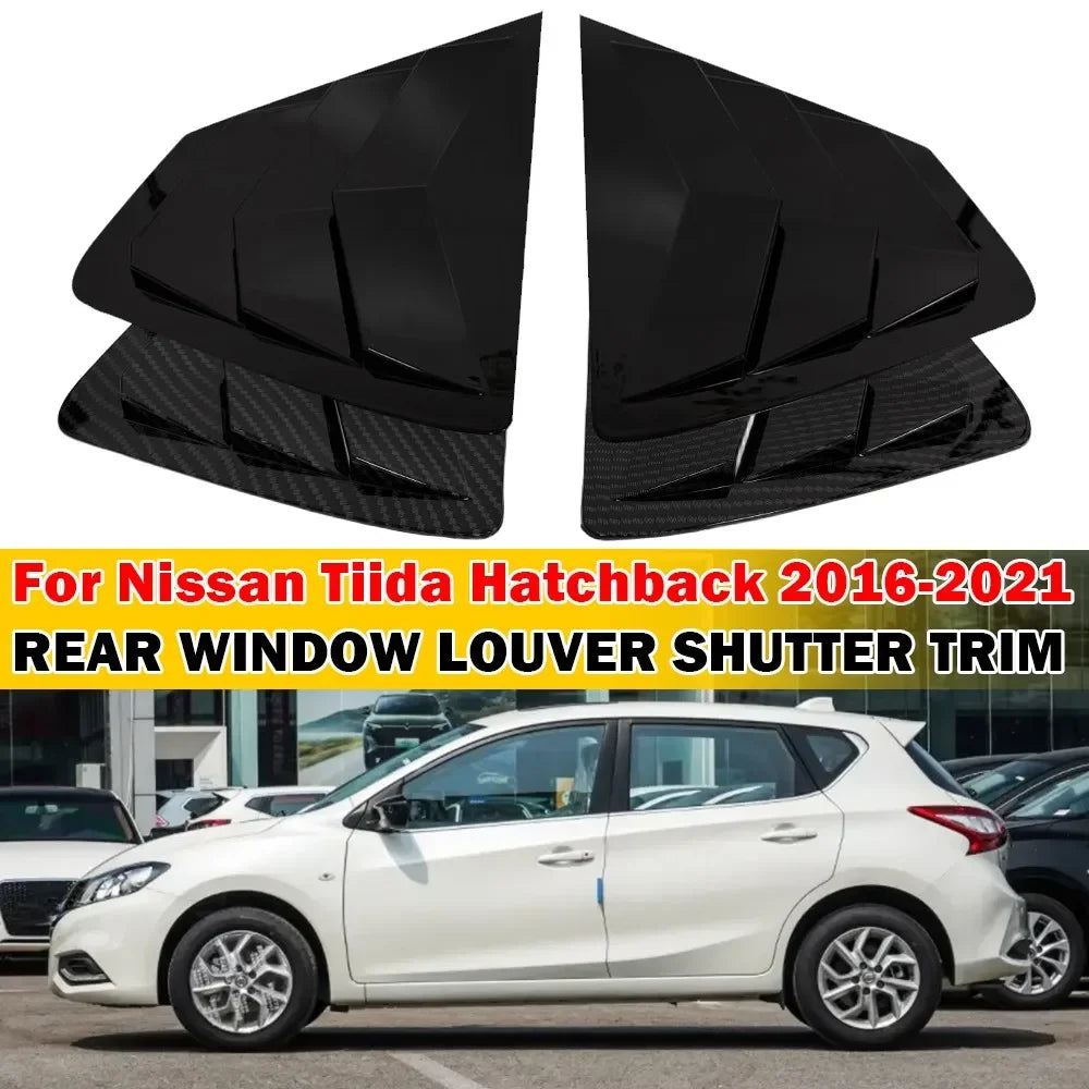 For Nissan Tiida Hatchback 2016-2021 Car Rear Louver Window Side Shutter Cover Trim Sticker Vent Scoop ABS Carbon Accessories Quake