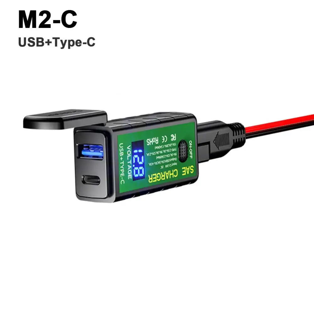 M.2 3.1A/4.8A SAE to USB Type-C Motorcycle Voltmeter ON/Off Switch Fast Charger Quake M2C